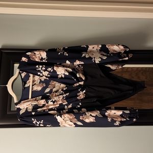 Shein bodysuit with deep v navy with floral pattern